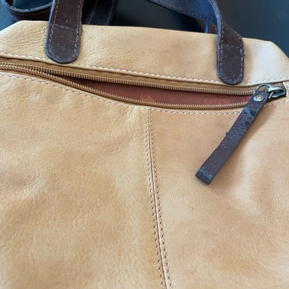 Genuine Soft Leather Sophia Visconti Handbag 13”Lx9”H. Camel and Brown - Picture 12 of 13